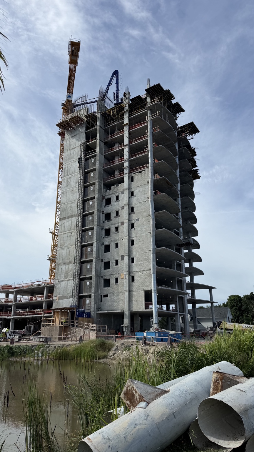 Fort Myers residential tower — latest construction progress, block work at floor nine