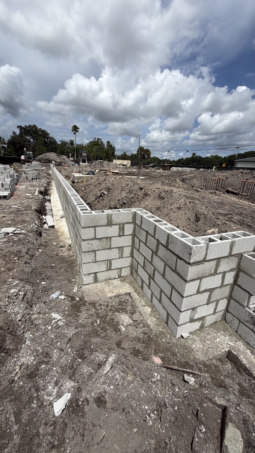 Block walls under construction at the Plantation residence